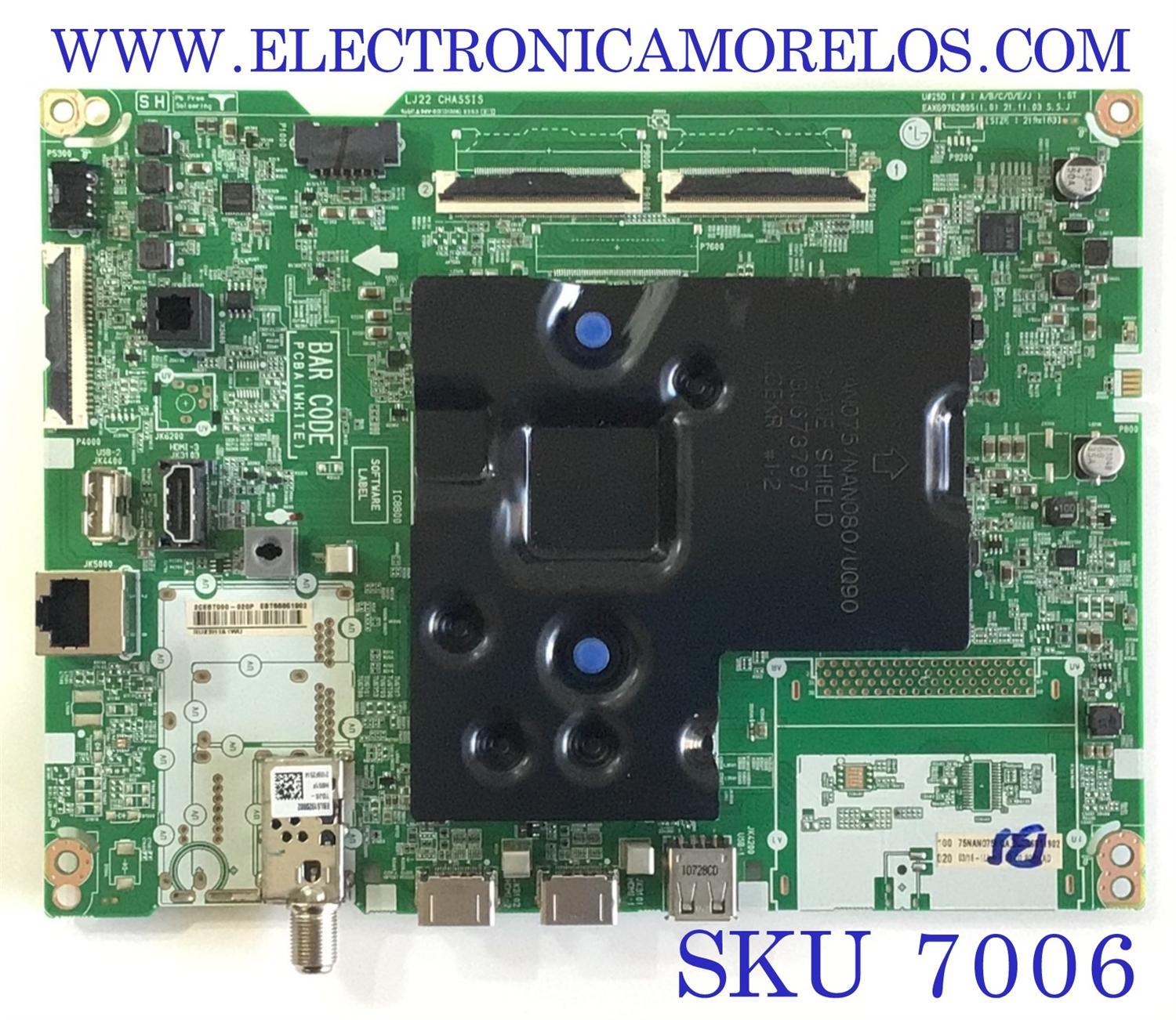 MAIN PARA TV LG 4K·UHD·HDR ((SMART TV)) / NUMERO DE PARTE EBT66851902 / EAX69762805 / 66851902 / PANEL NC750TQG-ABKP1 / DISPLAY HV750QUB-F9D / MODELO 75NANO75UQA / 75NANO75UQA.BUSFLKR